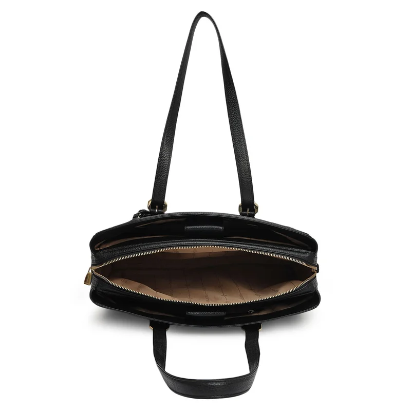 Da Milano Black Medium Wax Leather Shoulder Bag - Black for Women | Best Price UAE